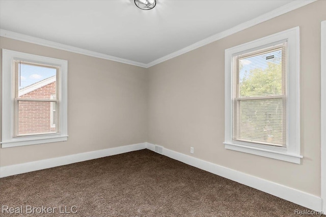 16810 Archdale St, Detroit, MI 48235 - unfurnished room featuring dark colored carpet, plenty of natural light, crown molding, and baseboards