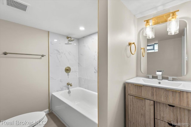 16810 Archdale St, Detroit, MI 48235 - bathroom with toilet, vanity, shower / bathtub combination, baseboards, and recessed lighting