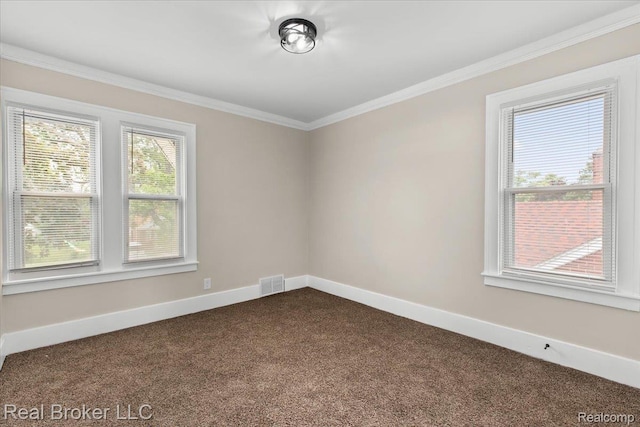 16810 Archdale St, Detroit, MI 48235 - empty room featuring dark carpet, baseboards, and crown molding