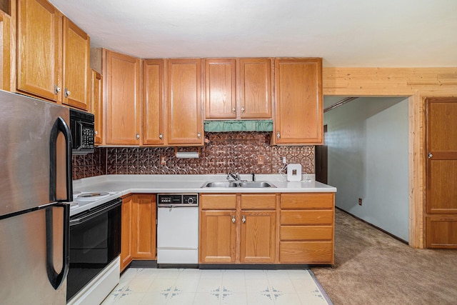 18930 G Dr N, Marshall, MI 49068 - kitchen with white appliances, a sink, decorative backsplash, and light countertops