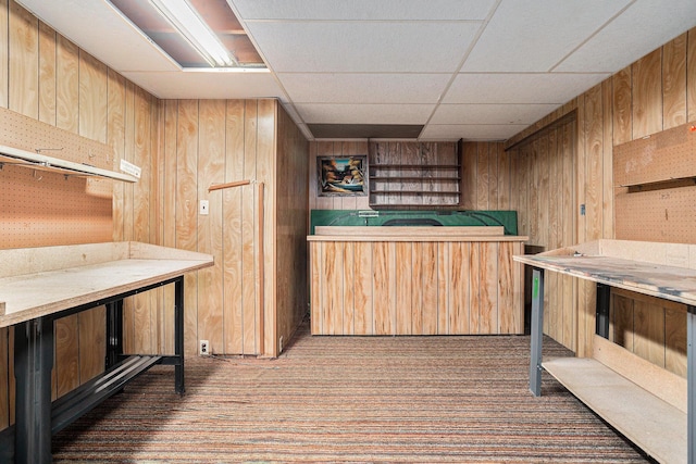 18930 G Dr N, Marshall, MI 49068 - bar area featuring wooden walls, carpet, and a paneled ceiling