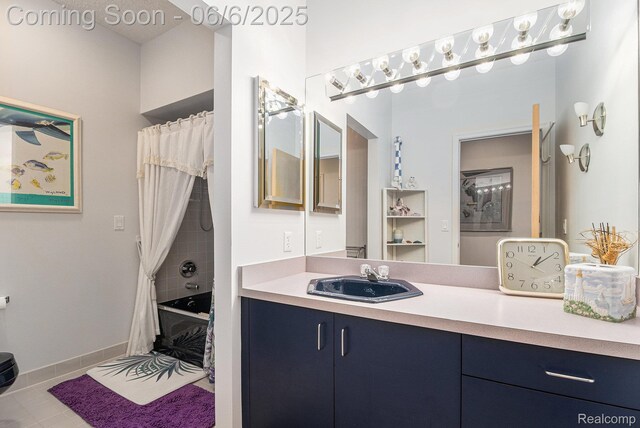 4825 Mirror Lake Dr, West Bloomfield, MI 48323 - bathroom with shower / tub combo, vanity, and tile patterned flooring