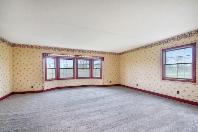 66546 Birch Rd, Jones, MI 49061 - unfurnished room with healthy amount of natural light, carpet floors, wallpapered walls, and baseboards