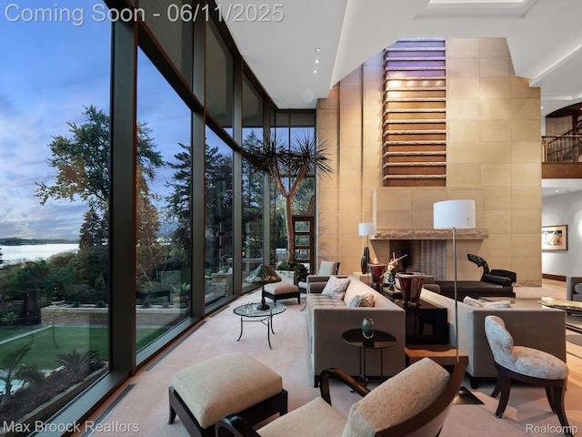 4790 Dow Ridge Rd, Orchard Lake, MI 48324 - building lobby with a water view and a high ceiling