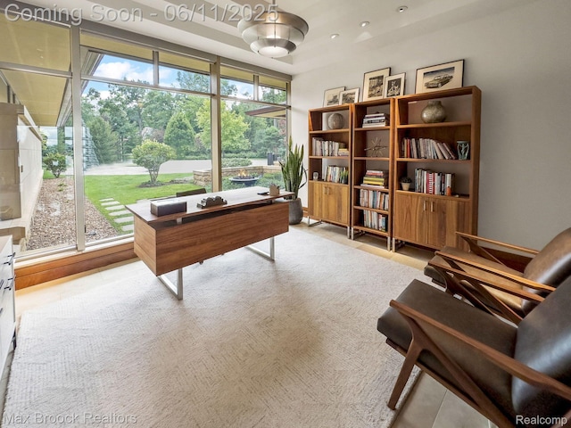 4790 Dow Ridge Rd, Orchard Lake, MI 48324 - home office featuring a tray ceiling and carpet