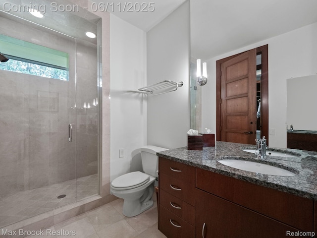 4790 Dow Ridge Rd, Orchard Lake, MI 48324 - full bath with vanity, a shower stall, toilet, and tile patterned flooring