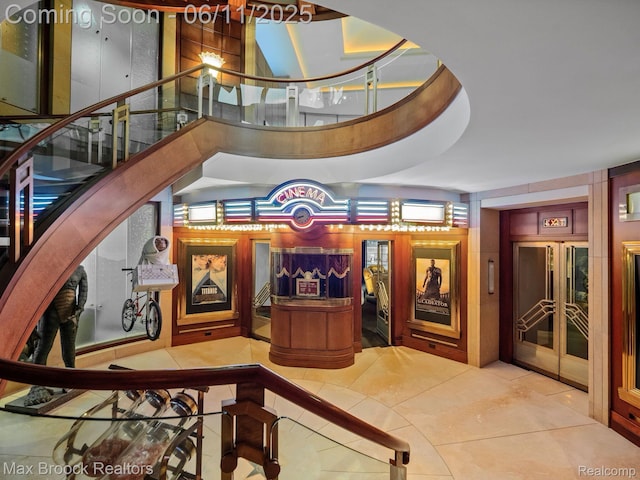 4790 Dow Ridge Rd, Orchard Lake, MI 48324 - stairway with tile patterned floors and a high ceiling