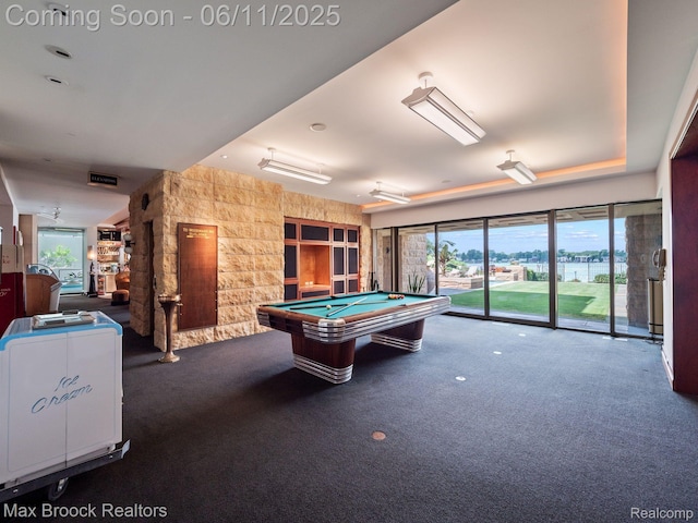 4790 Dow Ridge Rd, Orchard Lake, MI 48324 - game room with billiards table, carpet flooring, and a water view