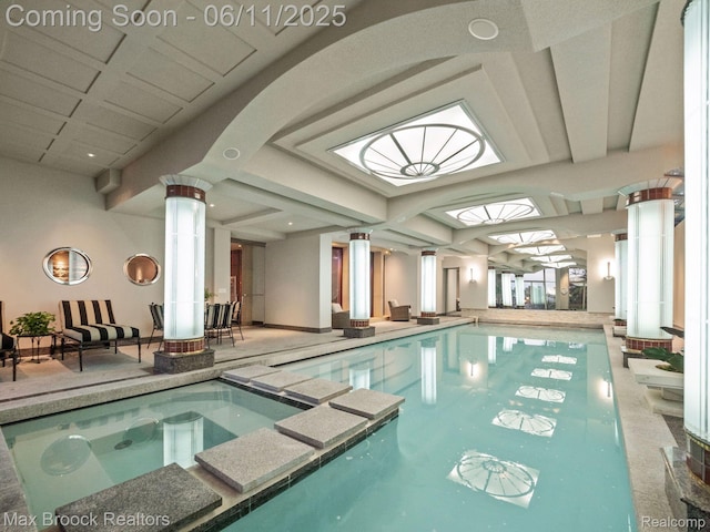 4790 Dow Ridge Rd, Orchard Lake, MI 48324 - view of pool featuring decorative columns and a pool with connected hot tub