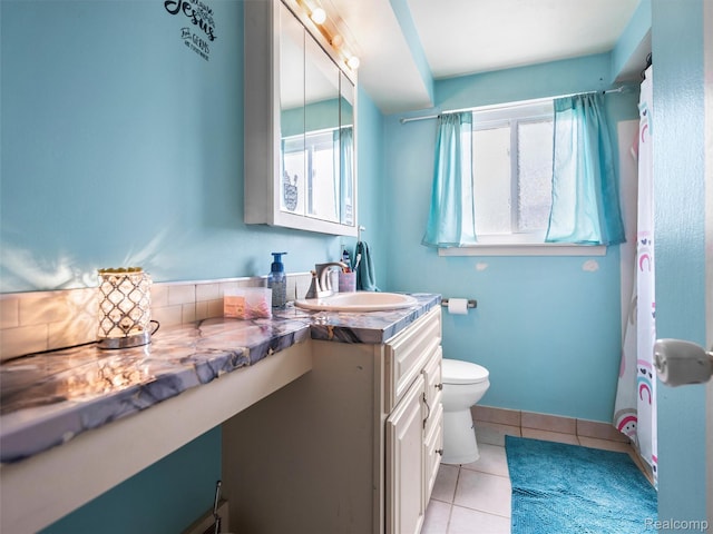 9636 Mueller St, Taylor, MI 48180 - bathroom featuring vanity, plenty of natural light, tile patterned floors, and a shower with shower curtain