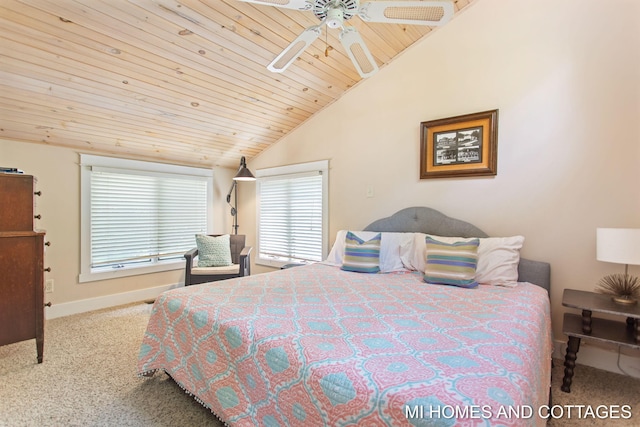2338 Crescent Walk, Macatawa, MI 49434 - bedroom with vaulted ceiling, carpet, wood ceiling, baseboards, and a ceiling fan
