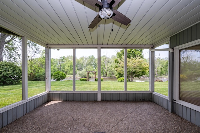 2310 Riverbend Dr, Benton Harbor, MI 49022 - unfurnished sunroom featuring ceiling fan and plenty of natural light