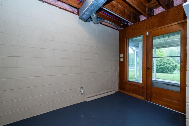 2310 Riverbend Dr, Benton Harbor, MI 49022 - below grade area with a baseboard heating unit and concrete block wall