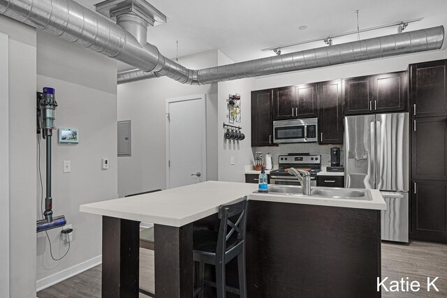 600 Douglas Ave NW Unit 612A, Grand Rapids, MI 49504 - kitchen with stainless steel appliances, light wood-style flooring, electric panel, a sink, and an island with sink
