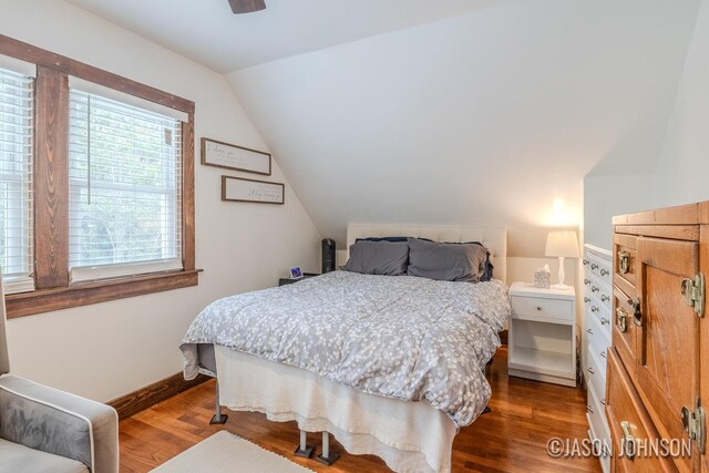 1836 Silver Ave SE, Grand Rapids, MI 49507 - bedroom with lofted ceiling, wood finished floors, baseboards, and a ceiling fan
