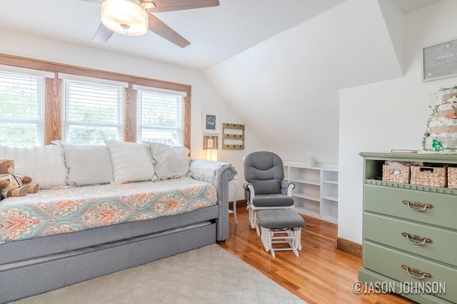 1836 Silver Ave SE, Grand Rapids, MI 49507 - bedroom with vaulted ceiling, wood finished floors, and a ceiling fan