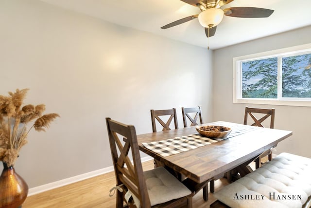 12577 Redmond Ave NE, Cedar Springs, MI 49319 - dining area featuring light wood-type flooring, baseboards, and a ceiling fan