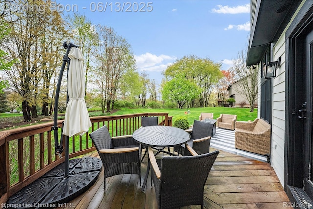9840 Oak Valley Dr, Clarkston, MI 48348 - deck featuring outdoor dining space and a yard