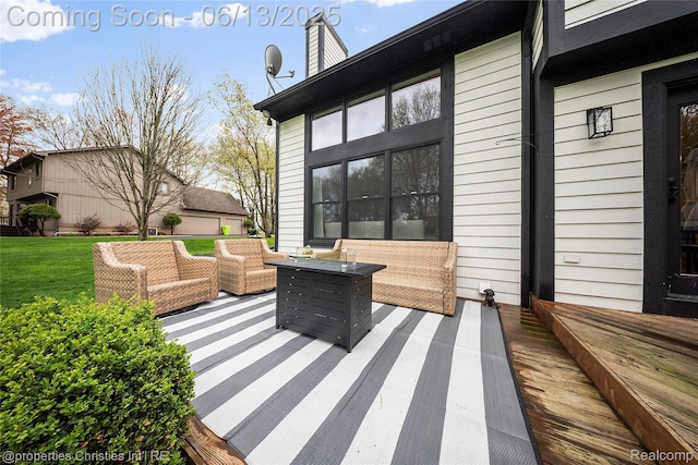 9840 Oak Valley Dr, Clarkston, MI 48348 - deck featuring an outdoor living space and a lawn