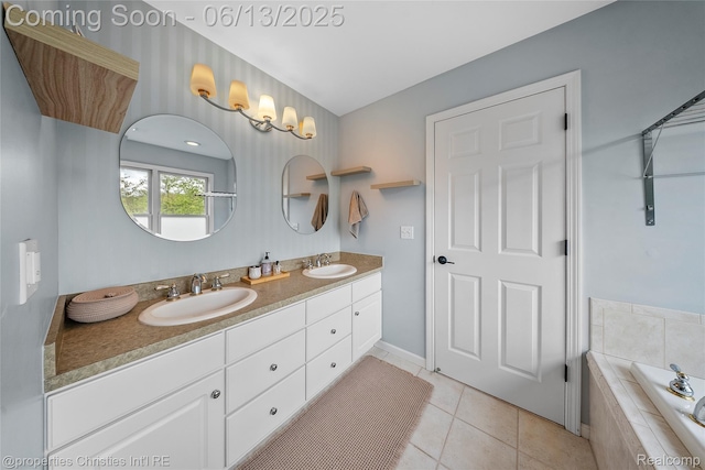 9840 Oak Valley Dr, Clarkston, MI 48348 - full bath with double vanity, a garden tub, and tile patterned flooring