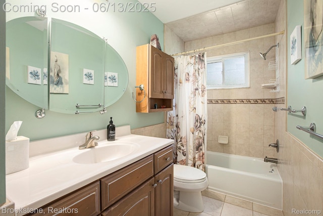 4057 Cypress Dr, Troy, MI 48085 - bathroom featuring vanity, toilet, shower / bath combo, and tile patterned flooring