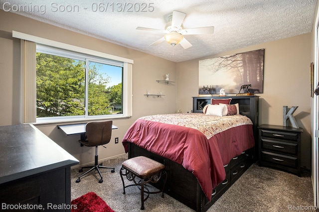 4057 Cypress Dr, Troy, MI 48085 - bedroom with carpet, a textured ceiling, an office area, and a ceiling fan