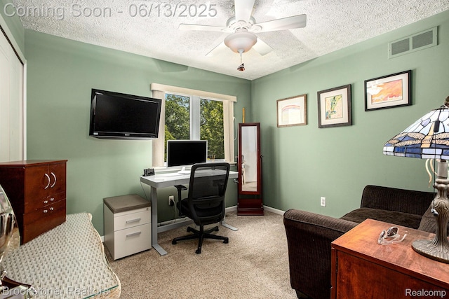 4057 Cypress Dr, Troy, MI 48085 - office space featuring a textured ceiling, light colored carpet, a ceiling fan, and baseboards