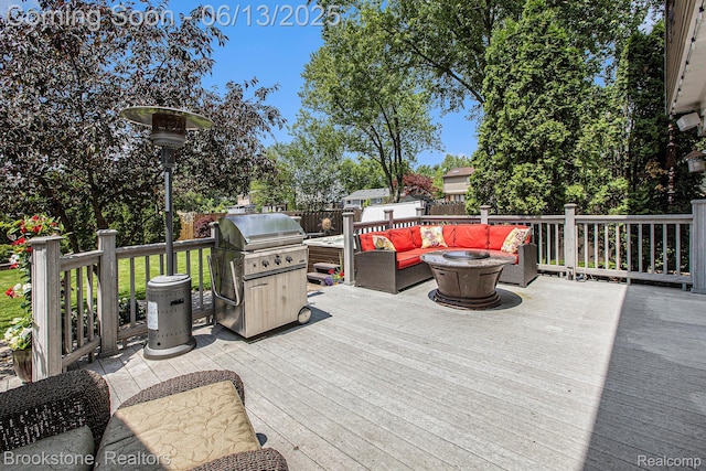 4057 Cypress Dr, Troy, MI 48085 - wooden deck with an outdoor hangout area and area for grilling