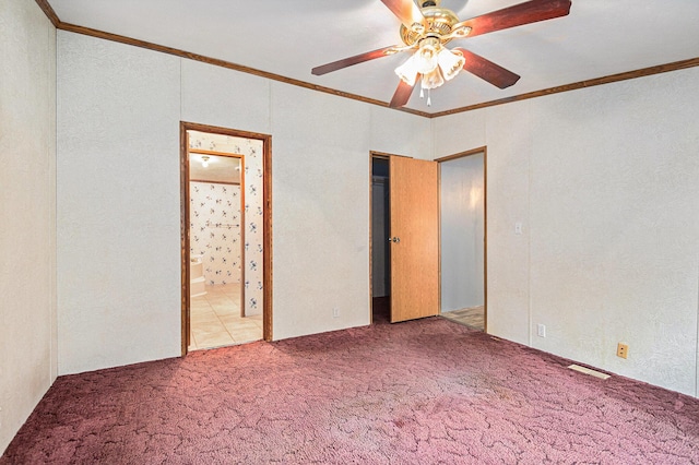 67173 Bulhand Rd, Cassopolis, MI 49031 - carpeted spare room with crown molding, a textured wall, and a ceiling fan