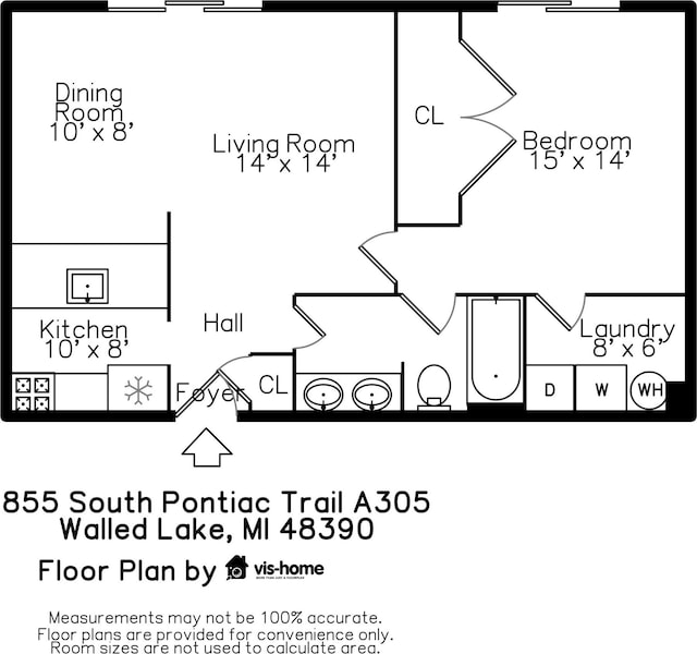 855 S Pontiac Trl Unit A305, Walled Lake, MI 48390 - home floor plan