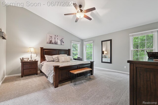 3753 Rolling Hills Rd, Lake Orion, MI 48359 - bedroom featuring multiple windows, carpet flooring, baseboards, and lofted ceiling