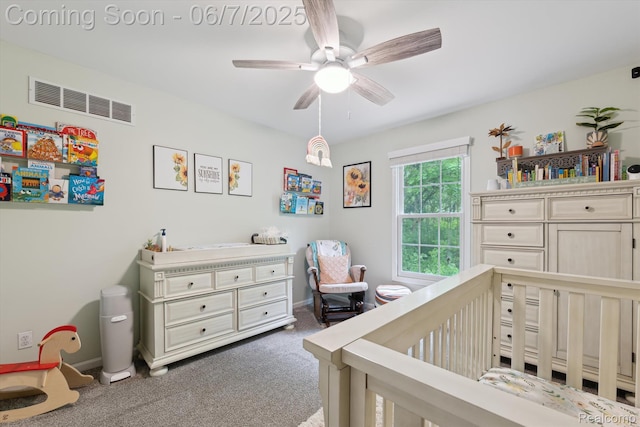 3753 Rolling Hills Rd, Lake Orion, MI 48359 - bedroom featuring a nursery area, carpet flooring, a ceiling fan, and baseboards