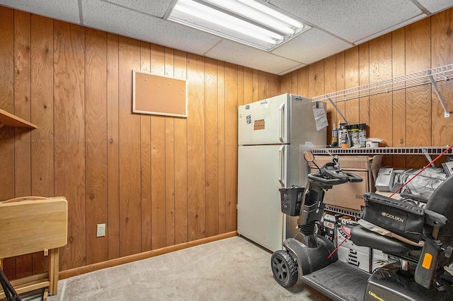 3660 Buffalo Rd, Niles, MI 49120 - miscellaneous room with carpet, wood walls, and a paneled ceiling