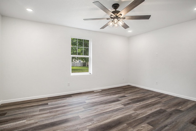 103 W Pearl St, Marshall, MI 49068 - unfurnished room with dark wood-type flooring, a ceiling fan, recessed lighting, and baseboards