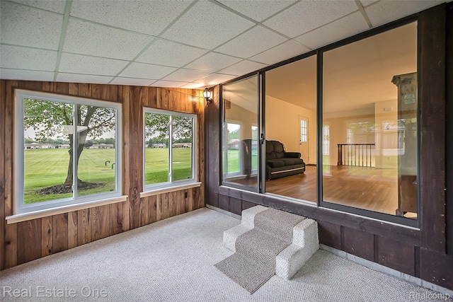 12108 Shenandoah Unit 1, South Lyon, MI 48178 - sunroom with wood walls and carpet floors