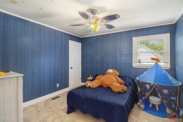 813 Birchwood Dr, Flushing, MI 48433 - carpeted bedroom featuring ceiling fan and ornamental molding