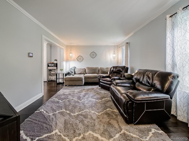 1725 Windingway Dr, Wixom, MI 48393 - living area featuring crown molding, wood finished floors, and baseboards
