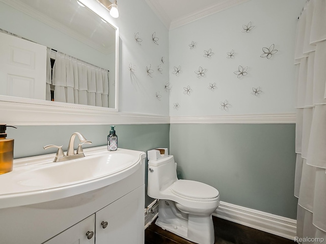 1725 Windingway Dr, Wixom, MI 48393 - bathroom featuring vanity, toilet, ornamental molding, and baseboards