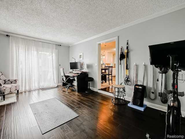 1725 Windingway Dr, Wixom, MI 48393 - office space with a textured ceiling, crown molding, wood finished floors, and baseboards