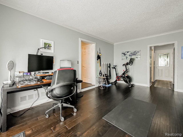 1725 Windingway Dr, Wixom, MI 48393 - office with hardwood / wood-style floors, ornamental molding, a textured ceiling, and baseboards