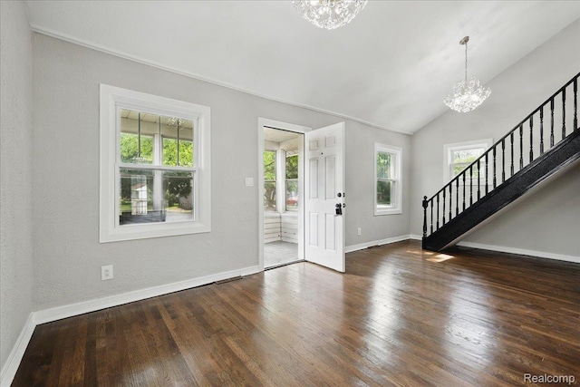 3345 Curwood St, Bloomfield Hills, MI 48329 - foyer featuring a chandelier, stairway, plenty of natural light, baseboards, and lofted ceiling