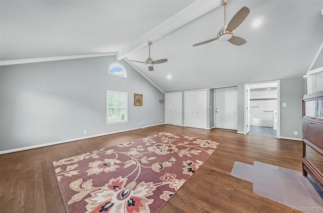 100 Overhill Rd, Bloomfield Hills, MI 48301 - unfurnished living room with ceiling fan, wood finished floors, and baseboards