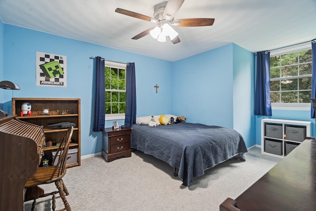 2961 E B Ave, Plainwell, MI 49080 - bedroom featuring carpet flooring, multiple windows, ceiling fan, and baseboards