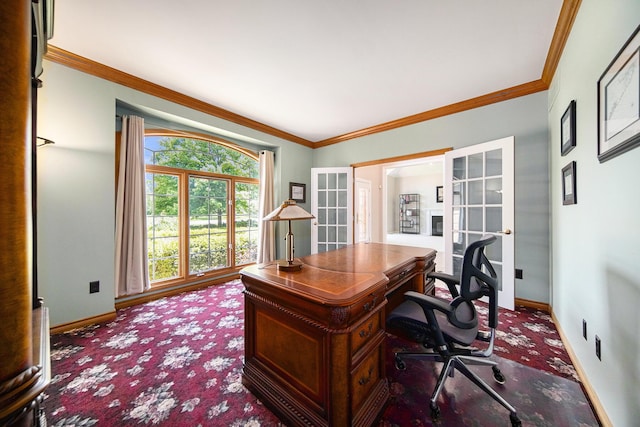 4251 Fleming Way, Plymouth, MI 48170 - office area featuring carpet flooring, baseboards, french doors, and crown molding