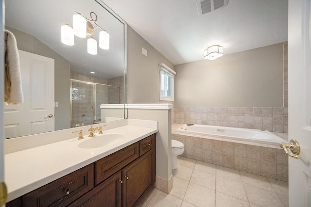 4251 Fleming Way, Plymouth, MI 48170 - full bathroom with vanity, tile patterned flooring, a garden tub, a shower stall, and toilet