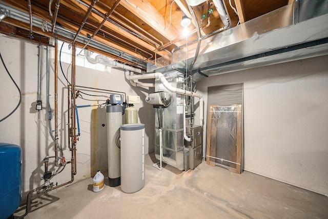 4251 Fleming Way, Plymouth, MI 48170 - unfinished basement with a water softener, heating unit, and a water pressure tank