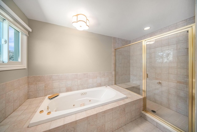 4251 Fleming Way, Plymouth, MI 48170 - full bathroom featuring a jetted tub, a shower stall, tile patterned flooring, and recessed lighting