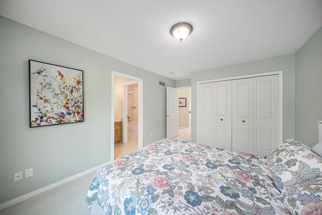 4251 Fleming Way, Plymouth, MI 48170 - bedroom featuring baseboards, light carpet, a closet, and ensuite bathroom