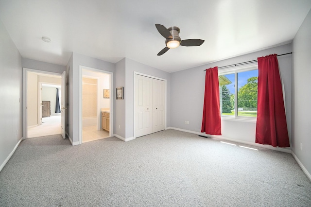 4251 Fleming Way, Plymouth, MI 48170 - unfurnished bedroom with light colored carpet, baseboards, a closet, and ceiling fan