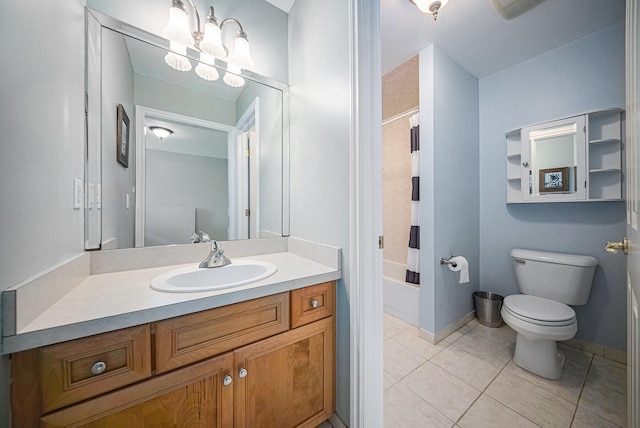 4251 Fleming Way, Plymouth, MI 48170 - full bath with vanity, toilet, shower / tub combo with curtain, tile patterned flooring, and a chandelier
